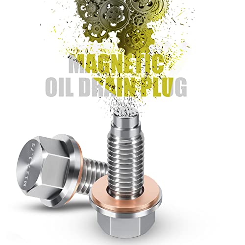 OxyGenie M12 x1.75 Magnetic Oil Drain Plug Stainless Steel with Red Copper Washer Gaskets Replacement for Chevrolet, GMC, Buick and Cadillac