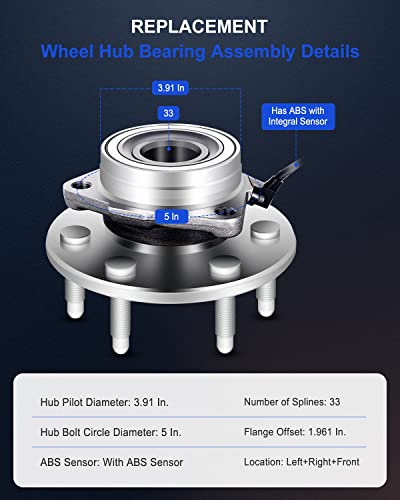 ECCPP Wheel Hub and Bearing Assembly Front 515036 fit for Chevrolet Silverado 1500 for GMC Sierra 1500 for Cadillac Escalade for Chevrolet Tahoe 1999-2007 4WD 4x4 Only 6 Lugs Wheel Hub with ABS