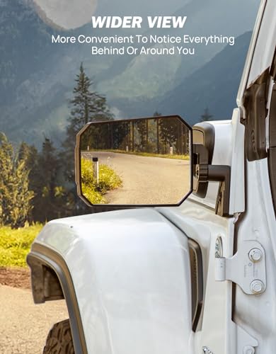 JOYTUTUS Mirrors Doors Off Compatible with Wrangler JL Gladiator JT 2018-2026, Wrangler JL Side Mirrors with Doors Off Wider View No Vibrate & Wobble (Patented), Not Fit Doors On