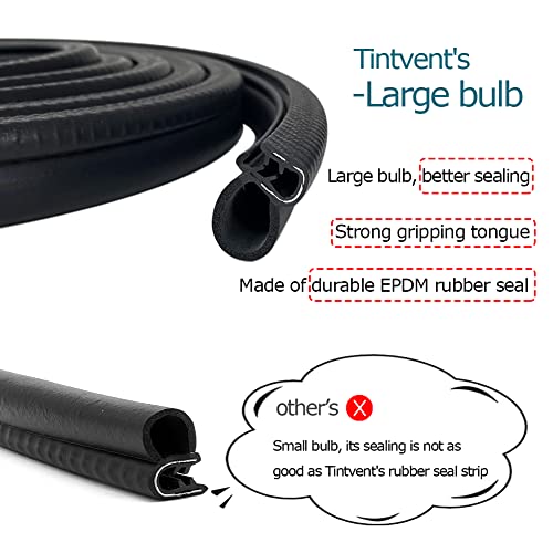 Tintvent Car Door Rubber Seal Strip with Side Large Bulb(26Ft), Automotive Weather Stripping, Edge Trim for Boats, Automobile, RVs, Trucks