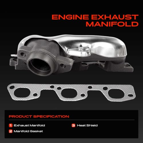 A-Premium [V6 3.8L] Right Side Engine Exhaust Manifold W/Gasket & Heat Shield Compatible with Jeep JK Series Wrangler 2007 2008 2009 2010 2011