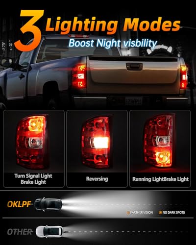 OKLPF Rear Brake Tail Lights Compatible With 2007-2014 Chevy Silverado 1500 2500HD 3500HD,Replacement Red Taillights Assembly,Included Bulbs and Harness,Driver and Passenger Side