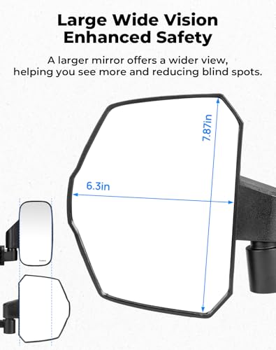 KEMIMOTO Large Side Mirrors A-pillar UTV Mirror Compatible with Polaris Ranger XP 1000/ Crew XP 1000 2018-2026, CFMOTO UFORCE U10, Extension Adjustable Side Mirrors Mounted on ROPS bar