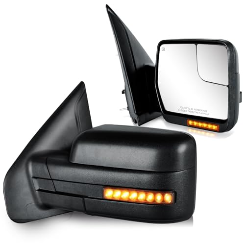SIZIOM Side Mirrors for 2004-2014 Ford F-150 with Dynamic Turn Signal Puddle Light Heated Power Glass Manual Folding Tow Mirrors- Pair