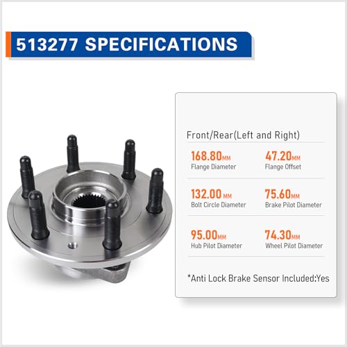 PAROD Pair 513277 Wheel Bearing and Hub Assembly Front/Rear Compatible with 08-17 Buick Enclave, 09-17 Chevy Traverse, 07-16 GMC Acadia, 07-10 Saturn Outlook 6 Lugs w/ABS