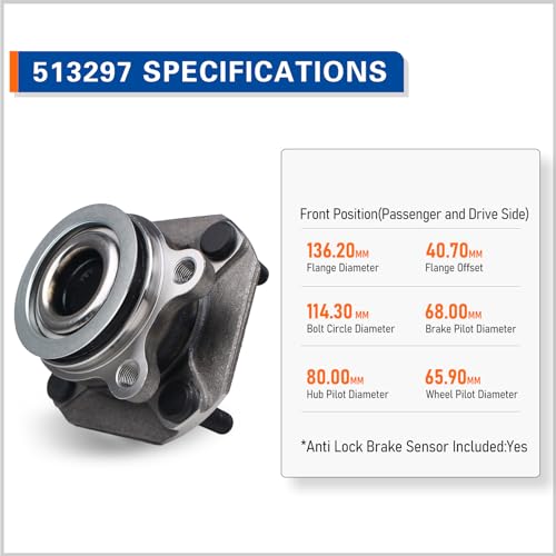 PAROD 513297 Set of 2 Front Wheel Hub & Bearing Assembly Fit for Nissan Sentra 2007 2008 2009 2010 2011 2012 2.0L; ABS Models