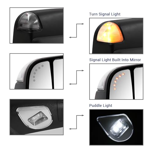 Towing Mirror for Dodge Ram - Replacement fit for 2009-2018 Dodge Ram 1500 2500 3500 Pickup Truck with Power Adjusted Glass Heated LED Turn Signal Light Puddle Lamp Temp Sensor Flip Up Pair Set