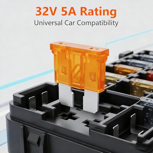 (80Pcs) 5 Amp Standard Fuse, 5A Car Blade Fuses for Car/RV/Truck/SUV/Motorcycle/Boat