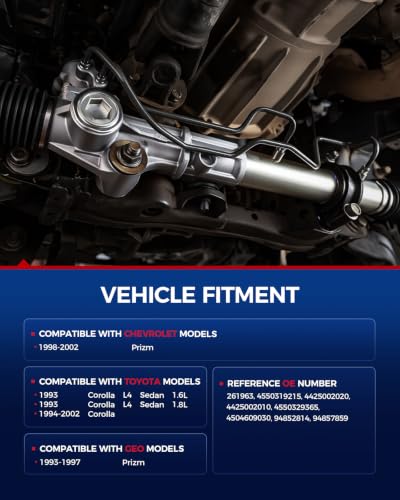 KAX 26-1963 Hydraulic Power Steering Rack and Pinion Assembly Fit for Toyota Corolla 1993-2002 1.6L/1.8L & Chevy Prizm 1998-2002 & Geo Prizm 1993-1997,Complete Steering Rack Assembly w/Inner Tie Rods