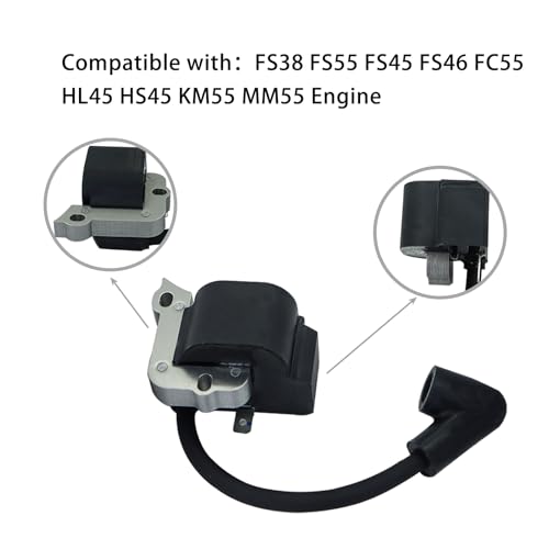 Ignition Coil for Stihl FS38 FS55 FS45 FS46 FC55 HL45 HS45 KM55 MM55 weed eater trimmer Engine Replace 4140 400 1308 4140 400 1307 with Spark Plug