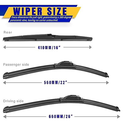 3 wipers Replacement for 2010-2015 Lexus RX450h/2010-2015 Lexus RX350, Windshield Wiper Blades Original Equipment Replacement - 26"/22"/16" (Set of 3) U/J HOOK