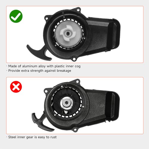 FVRITO Alloy Easy Pull Recoil Start Starter Ignition Coil for 2 Stroke Engine 47cc 49cc 50cc SYX Taotao Coolster SSR MotoTec Chinese Mini ATV Quad 4 Wheeler Go kart Pit Dirt Pocket Bike Motor Black