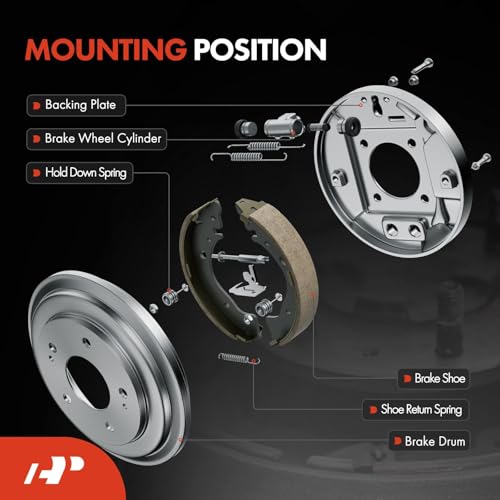 A-Premium 11.18 inch (284mm) Rear Brake Drums + Ceramic Shoes Set Compatible with Select Toyota Models - Corolla 2009-2019, 6-PC Set
