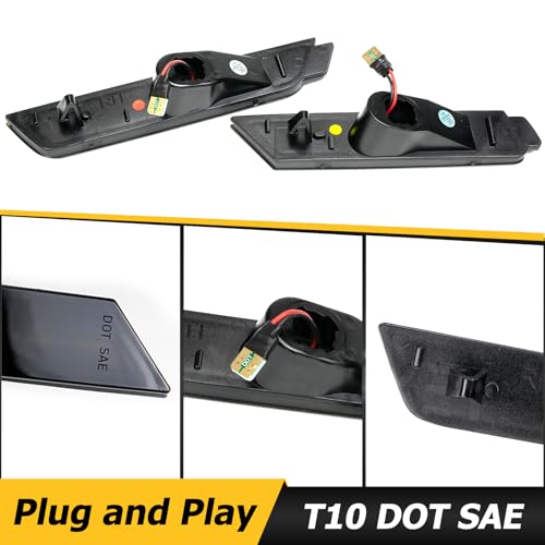 AUTOXBERT Front Rear Side Fender Marker Light for 2010-2015 Chevy Camaro 2010 2011 2012 2013 2014 2015, 2 Amber & 2 Red Side Marker Lights (Smoked Black Lens)