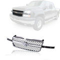 JustDrivably Front Grille Grill Chrome Frame Black Honeycomb Insert Compatible With Silverado 2003-2006 1500 HD / 2500 HD / 3500 &2007 1500 HD/2500 HD/ 3500 Classic GM1200546 (W/O Molding Trim)