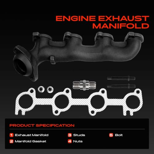 A-Premium Left Side [8Cyl 4.6L] Engine Exhaust Manifold Kit W/Gasket & Studs & Nuts & Bolt Compatible with Ford F-150 1999-2003, F-250 1999, F-150 Heritage 2004, Expedition 1999-2002