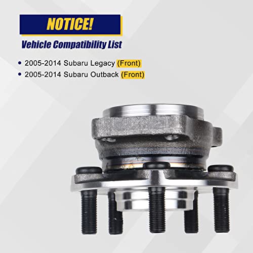 KUSATEC 513220 2PCS Front Wheel Bearing and Hub Assembly Compatible with Subaru Outback Legacy 2005 2006 2007 2008 2009 2010 2011 2012 2013 2014, 5 Lug Bolts w/ABS