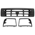 KUAFU 3Pcs Grille & Headlight Bezel Compatible with 1992-1997 Ford Bronco F-150 F-250 F-350 HD Replacement for FO1200172 FO2512131 FO2513135 Front Bumper Grill ABS Plastic Black