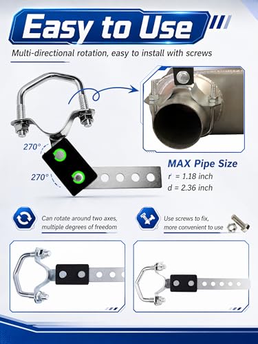 VOROBAWIN 4-Pack Universal Exhaust Hanger Brackets, Exhaust Hangers for 1", 1.5", 2" and 2.25" Pipes, Fits All Sizes from 1"-2.36", Bolt-On Swivel Muffler Hangers with Reinforced Rubber Pads