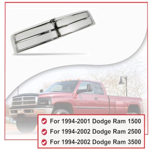 Chrome Front Grille With Honeycomb Mesh Insert - Compatible With Dodge Ram 1500, 2500, 3500 (1994-2002)