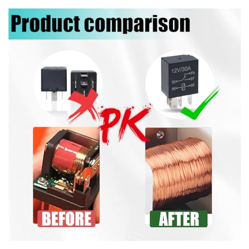 4PCS 5 Pin Relays, 12V 30A Automotive Starter Relay Multi-Purpose Heavy Duty Standard Relay Kit, Universal Automotive Replacement Parts