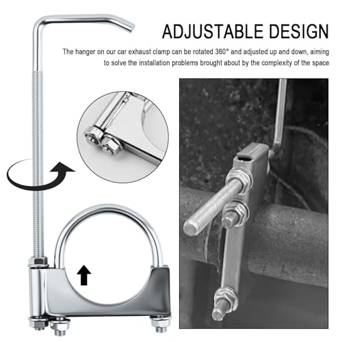 2.5 Exhaust Clamps with Hanger,Adjustable Car Exhaust Hangers & Clamp for Exhausts Pipe Fixing & Vibration Damping,Short Version Car Muffler Clamp for Exhausts System