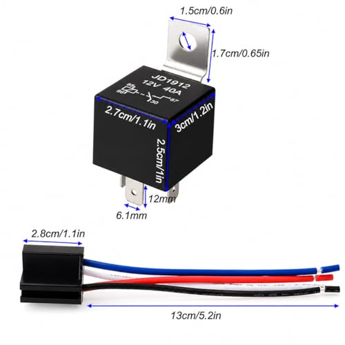 Gebildet 2pcs 12V 40A 4 Pin SPST Car Relay Harness JD1912, 12AWG Harness Sockets with Built-in Diode for Automotive Truck Van Boat Motorcycle