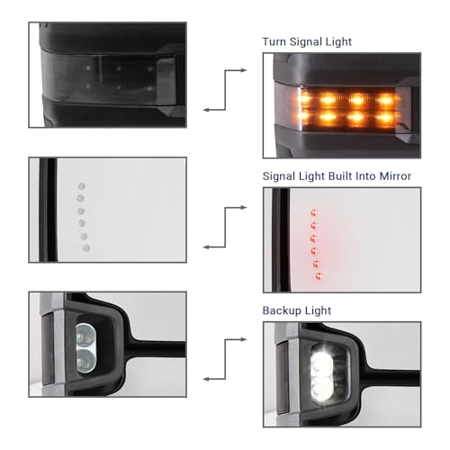 HF autoparts Towing Mirrors Compatible with 2003-2007 Chevy Silverado, GMC Sierra Tow Mirrors, Pair Power Heated with Turn Signal Light Backup Lamp Extendable Pair Set