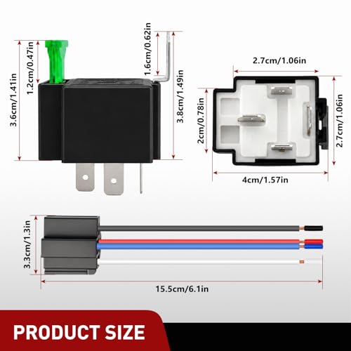 Nilight 50023R 5 Pack 30A Fused Relay Switch Kit 12V 4 Pin SPST Relay Interlocking Harness Socket Holder 30 Amp 12 Volt Automotive Relays with Fuse for Auto Cars Trucks RV