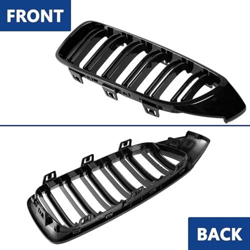 DEKEWEI F32 Grille,Front Kidney Grille Grill Compatible for 4 Series F32 F33 F36 (2014-2019) M3 F80 M4 F82 (2015-2019) (Double Slats Gloss Black Grills, 2pcs)