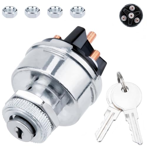 Ignition Switch with Key, Universal Ignition Key Switch, 12V 4 Position Starter Key Ignition Switch, Fits Most Car, Truck, Tractor, Trailer, Forklift, and More, Acc/Off/IGN/Start 4 Terminal