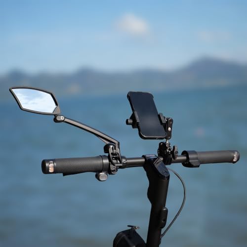 BriskMore Handlebar Bike Mirror - Crystal Clear HD Glass, 360° Adjustable&Foldable Mirror for Safe Riding, Wide Angle Rearview for E-Bikes, Mountain Bikes & Scooters,Bicycle Mirrors,Left Side Mount