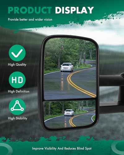 SCITOO Towing Mirrors Fit Chevy GMC Exterior Accessories Mirrors Fit 1999-2007 Chevy/GMC Silverado/Sierra 1500 2500HD 3500HD with Convex Glass Manual Controlling and Telescoping Features