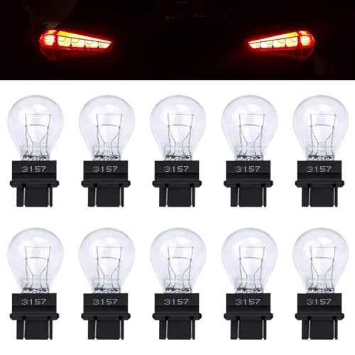 ecocstm 10 PCS 3157 Tail Light Bulb, Miniature 4157 Brake Light Bulb, Waterproof 3157 4157 Turn Signal Bulb, Automotive Side Marker Tail Light Replacement for Truck SUV Car (White)