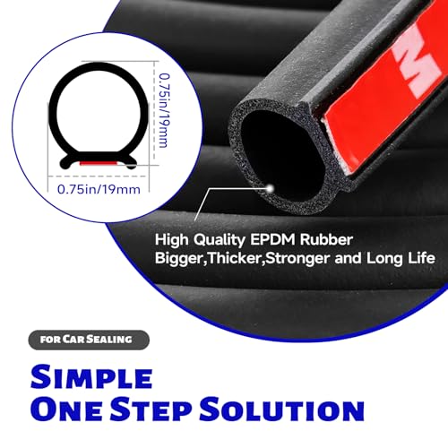 D Shape Rubber Seal Strip,3/4" Large Door Weather Stripping Self-Adhesive EPDM Rubber,Automotive Weather Stripping for Fill Gaps, Apply to Car,Truck,RV,Boat and Home Application (Black, 6Ft)