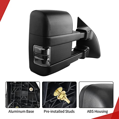 YITAMOTOR Towing Mirrors Compatible with 2008-2016 Ford F250 F350 F450 F550 Super Duty, Power Adjustable Heated Turn Signal Manual Telescoping Folding Pair Set