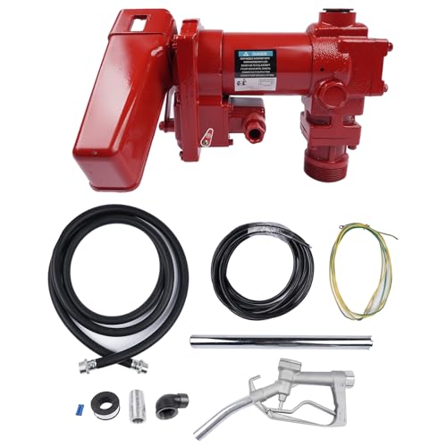 Weonefit 20GPM 12V High-Flow Red Fuel Transfer Pump with Discharge Hose & Manual Nozzle for Transfer of Gasoline Diesel Kerosene Ethanol & Methanol Blends & Biodiesel - Cast Iron Heavy Duty Pump