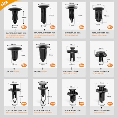 GOOACC 240PCS Bumper Retainer Clips Car Plastic Rivets Fasteners Push Retainer Kit 12 Popular Sizes Auto Push Pin Rivets Set -Door Trim Panel Fender Clips for GM Ford Toyota Honda Chrysler
