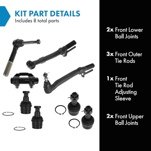 TRQ 8 Piece Steering & Suspension Kit Tie Rod Ends Adjusting Sleeve Ball Joints Compatible with 2005-2020 Ford F-250 Super Duty F-350 Super Duty