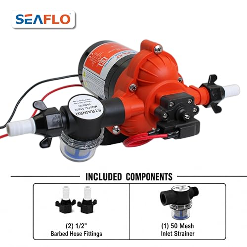 SEAFLO 33 series RV Water Pump - 12V, 3.0 GPM 45 PSI Diaphragm Pump, Self Priming On Demand Fresh Water Pump for RV Camper Boat Marine, Self Priming Pressure Pump, NSF UL 4-Year Warranty
