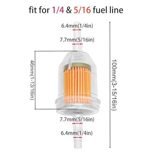 Strongthium 1/4" 5/16" Inline Fuel Filters with Magnet for Briggs & Stratton John Deere Kawasaki Kohler Lawn Mowers Small Tractors Garden Tillers Go Garts & Clamps x20