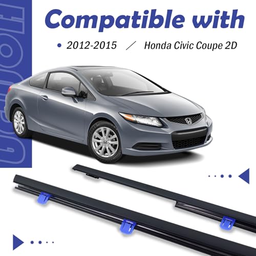 2Pcs Window Weather Stripping Molding Trim Seal Belt Compatible with 2012-2015 Honda Civic Coupe 2D Replace# 72410-TS8-A01 72450-TS8-A01