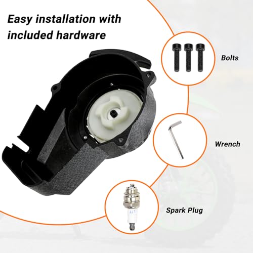 FVRITO Alloy Easy Pull Recoil Start Starter Ignition Coil for 2 Stroke Engine 47cc 49cc 50cc SYX Taotao Coolster SSR MotoTec Chinese Mini ATV Quad 4 Wheeler Go kart Pit Dirt Pocket Bike Motor Black