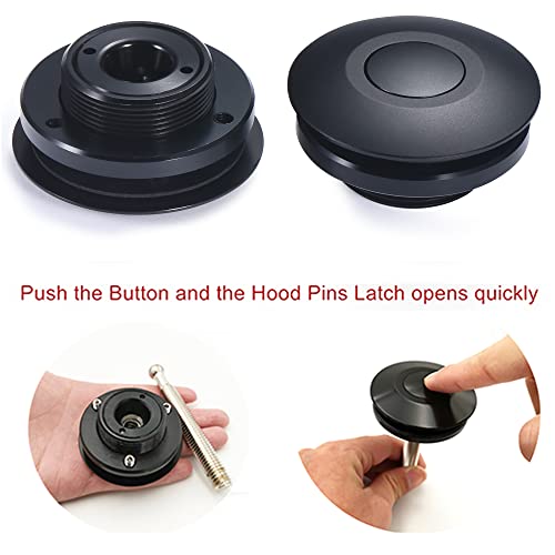 STETION Quick Latch Hood Pins Universal 2 Pack 2.44" Diameter Quick Release Latch Push Button Quick Release Hood Bonnet Pins Lock Clip Kit (2 Pack-Black)