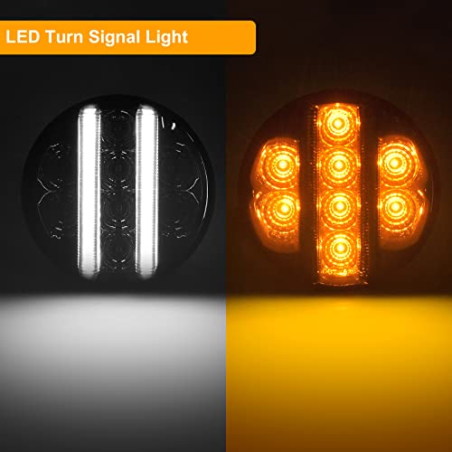 Aexploer for JK Front Turn Signal LED Lights Running Lamps Compatible with Wrangler JK JKU 2007-2018,White Vertical LED Bar as Daytime Running Lights,Amber Yellow LED as Turn Signal(Smoked Lens)
