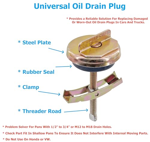 Dsnaduo 3 PCS Universal Oil Pan Drain Plug, Replace 65109 090-080 090-080CD, Fit 1/2 in. to 3/4 in. Or M12 to M18 Hole