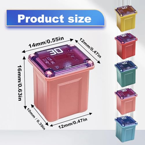 Pleoos 10Pcs Jcase Fuse Kit Mini Jcase Fuse Assortment Low Profile for Pickup Trucks Cars and SUVS (20A/30A/40A/50A/60A, 2pcs Each)