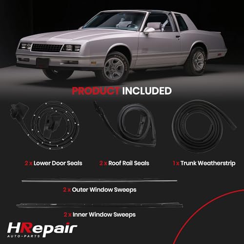 HRepair Weatherstripping Seal Kit,Window Molding Trunk Seal Weatherstripping Kit,fits for Chevy Monte Carlo 1983-1988丨Replaces#128555(9-PCS)