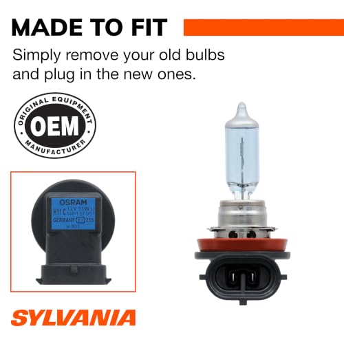 SYLVANIA - H11 SilverStar - High Performance Halogen Headlight Bulb, High Beam, Low Beam and Fog Replacement Bulb, Brighter Down Road with Whiter Light (Contains 2 Bulbs)