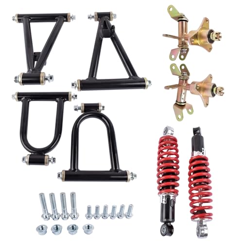 Flynsu 11'' Front Suspension Shock Swing Arm Full Kit Upper Lower Steering Knuckle Spindle Kit Replacement for DIY ATV Quad Bike Buggy Go Kart Parts